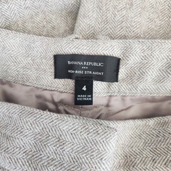 Banana Republic High Rise Straight Leg Beige Herringbone Wool Blend Trouser Pant - Picture 12 of 14